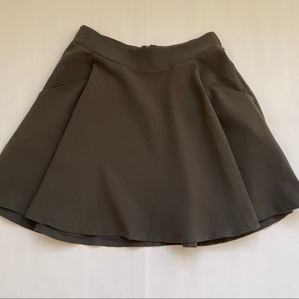 Olive Green Skater Skirt with Pockets